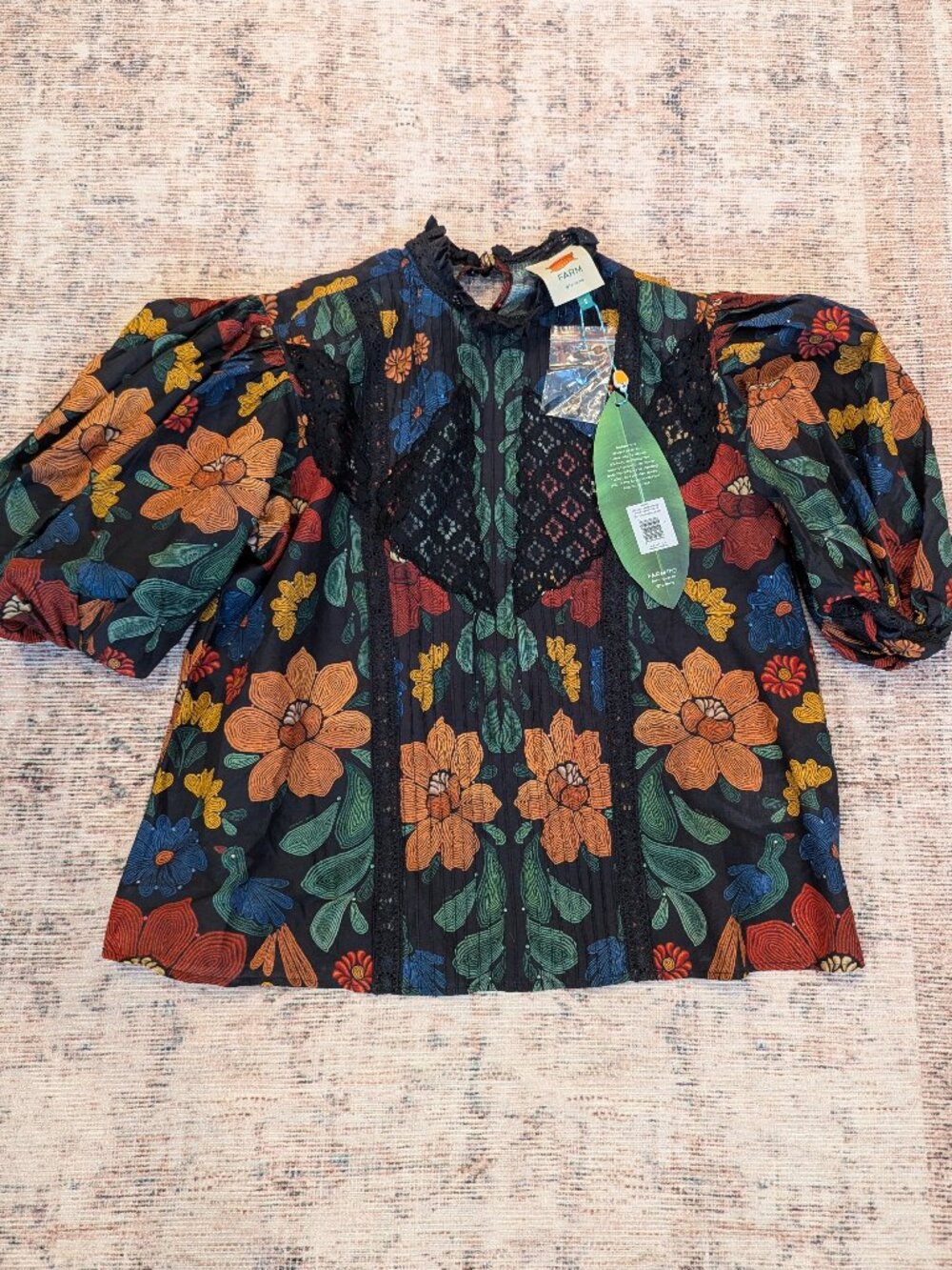 Farm Rio Floral Puff Sleeve Top in S